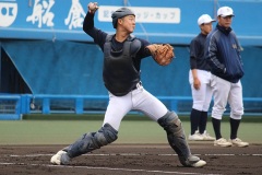 大会前日公式練習での済美・森-勇琉（１年・捕手）