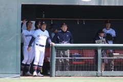 高松商・長尾-健司監督（左から2番目）とベンチの様子